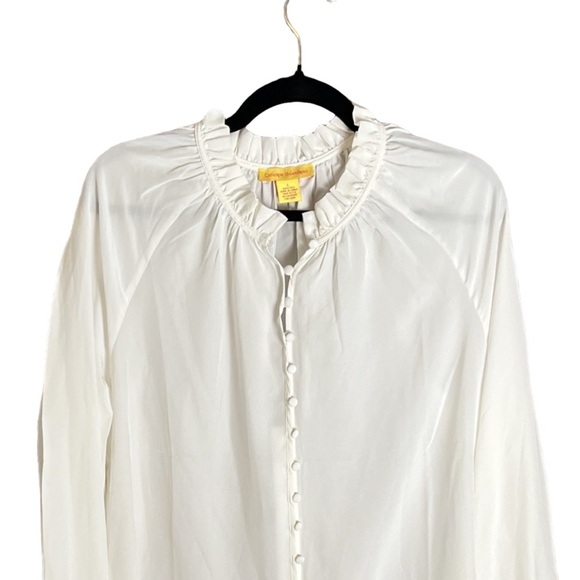 New Catherine Malandrino Ruffle Neck Button Front Blouse Ivory Large - Picture 3 of 12